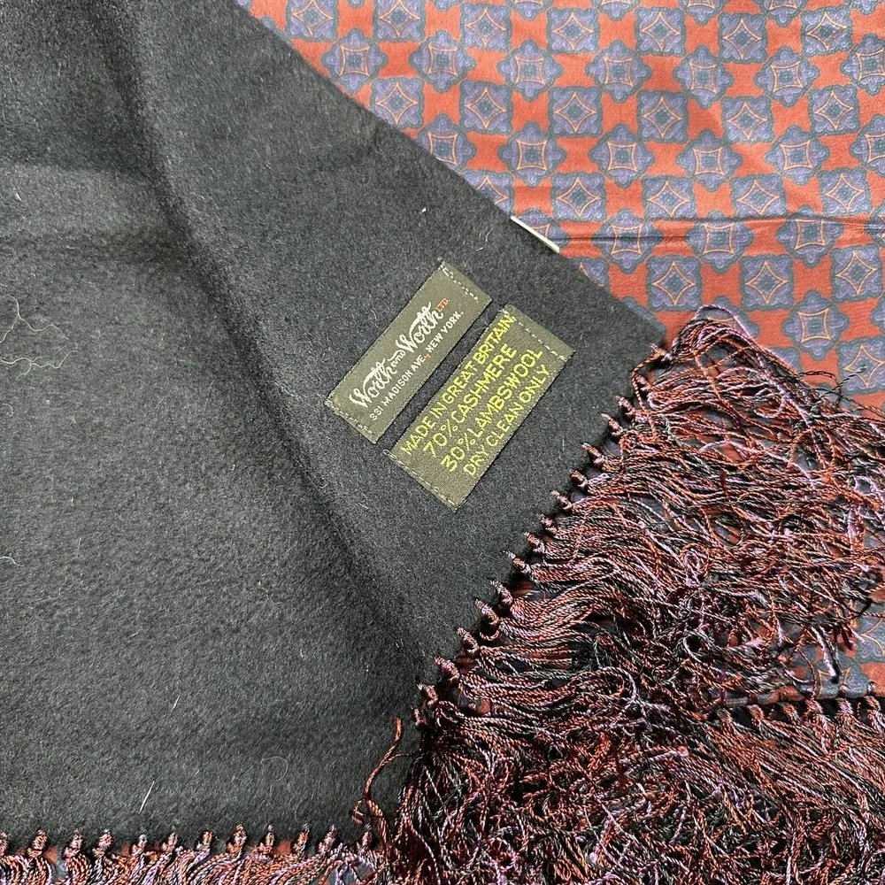 Worth & Worth Vintage Silk Cashmere Opera Scarf Made in England Mens‎